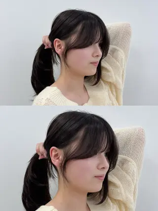 セミロング 韓国レイヤー ハッシュカットのヘアスタイル
