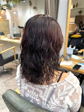 セミロング カラー パーマ 縮毛矯正/艶暖色 カラー/パーマひふみのヘアスタイル