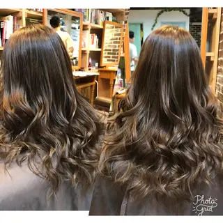 セミロング カラー 髪質改善×ハイトーン 中田啄也のヘアスタイル