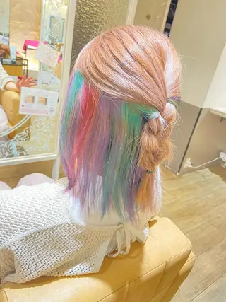 ミディアム カラー パーマ ヘアアレンジ 桑原 りゆのヘアスタイル