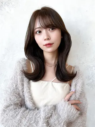 セミロング カラー 顔周り/くびれヘア 韓国ヘア💕風間るなのヘアスタイル