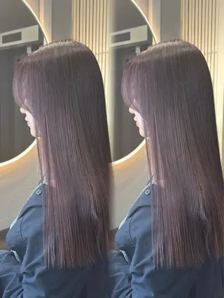 ロング 韓国ヘア/ブリーチ無 しWカラー/オリーブのヘアスタイル