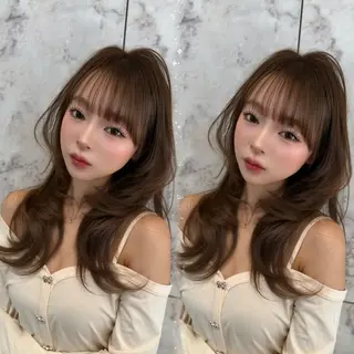 セミロング カラー 新宿/韓国風レイヤー 髪質改善/渋谷直樹のヘアスタイル