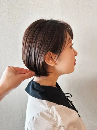 ショート カラー パーマ 切りっぱなしボブ /銀座/ケンタロウのヘアスタイル