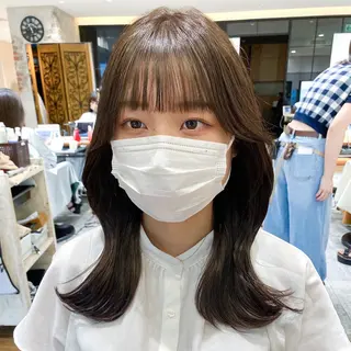 セミロング カラー 顔周り/くびれヘア 韓国ヘア💕風間るなのヘアスタイル