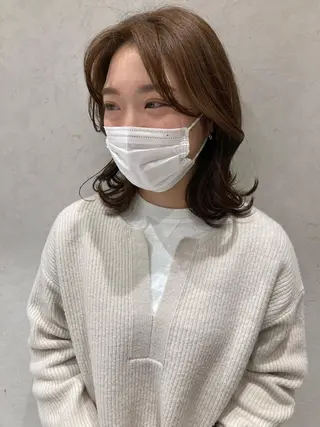 ミディアム カラー nono/パーマ /顔まわりカット🐈のヘアスタイル