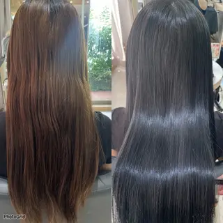 ロング ハッシュカット🖤 レイヤー/透けカラーのヘアスタイル