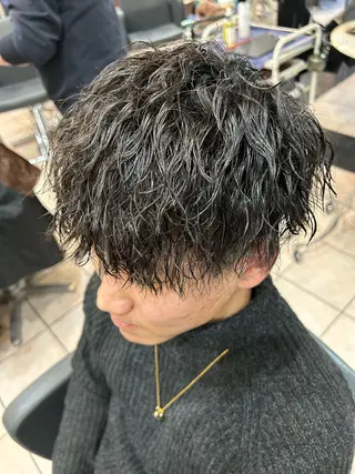 ミディアム パーマ メンズ 大阪/梅田/シャドウ パーマ/ノボリユウタのヘアスタイル