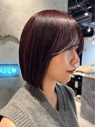 ミディアム カラー ヘアアレンジ 暖色ダブルカラーボブ レイヤー🌈AINAのヘアスタイル