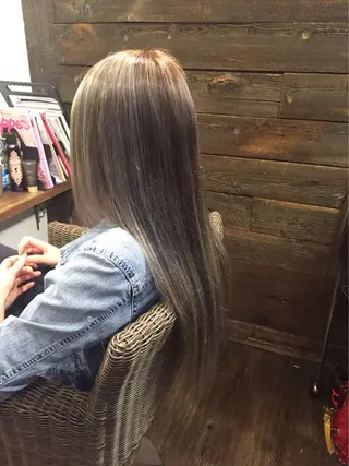 ミディアム セミロング ロング カラー 髪質改善×ハイトーン 中田啄也のヘアスタイル