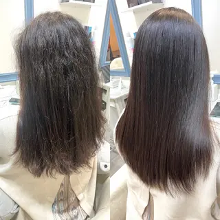 ロング クセ、艶にお悩みの方 ブリーチ毛にも縮毛可のヘアスタイル