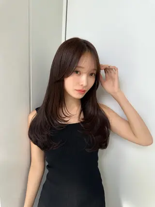 セミロング カラー 新宿/韓国風レイヤー 髪質改善/渋谷直樹のヘアスタイル