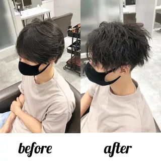 ショート カラー パーマ メンズ kiitos所属・関西センターパート メンズモデル募集のヘアスタイル