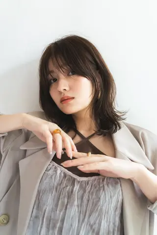 セミロング カラー Ammy所属・コテ巻き風パーマ/ 韓国風パーマ/ももなのヘアスタイル