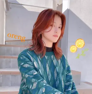 セミロング カラー ブリーチなし透明感カ ラー×韓国ヘア♡ヒデのヘアスタイル