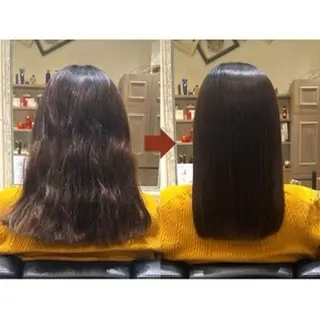 セミロング ﾊﾙｶ🎀縮毛矯正 💎ブリーチWカラーのヘアスタイル