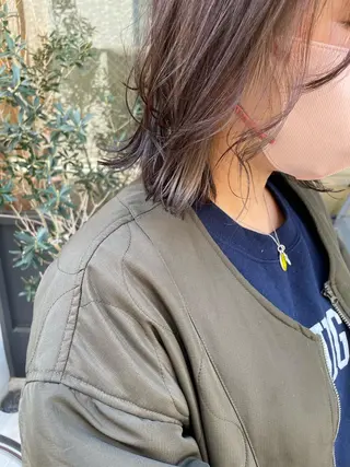 ミディアム カラー 暖色カラー🍊 ボブ🌿顔周りcutのヘアスタイル