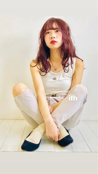 ロング カラー パーマ マツエク・マツパ ifh iizuka 高橋庸太のヘアスタイル