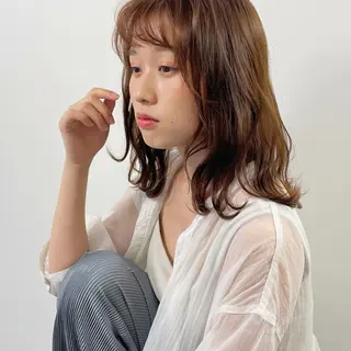 ミディアム カラー お洒落パーマ/ 艶カラー/michiのヘアスタイル