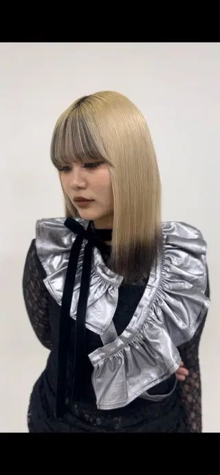 セミロング カラー 岡山ハイトーン・ ルーツカラー/こもものヘアスタイル