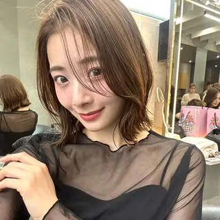 ミディアム カラー ボブ/くびれボブ/ 髪質改善/Ru-kaのヘアスタイル