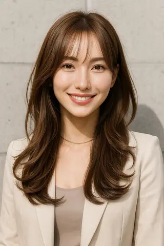 セミロング パーマ カラー さく/髪質改善× 縮毛矯正/町田のヘアスタイル