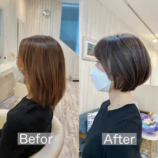 ショート 佐藤史哉＊ 韓国レイヤー赤み除去のヘアスタイル