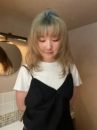 ロング カラー nishido ハイライト/メンズのヘアスタイル