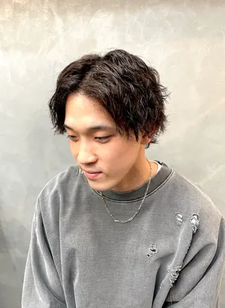 ロング パーマ メンズ メンズパーマ ハイライトカラーみくのヘアスタイル