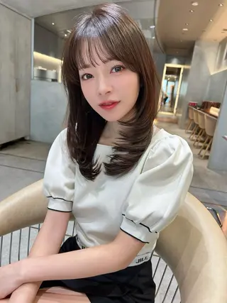 セミロング カラー パーマ 髪質改善　ANFINI 仙台所属・仙台Ｉ韓国レイヤー Ｉ髪質改善Ｉ伊藤拓海のヘアスタイル