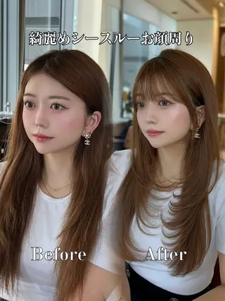 ロング カラー 前髪顔周りレイヤー 韓国 SAYAKAのヘアスタイル