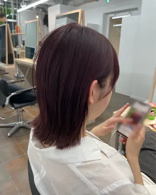 ミディアム カラー レイヤーパーマ/ ショートパーマ/横浜のヘアスタイル