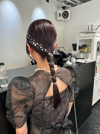 セミロング カラー ヘアアレンジ 艶ハイトーン/ヘア アレンジAYAKAのヘアスタイル