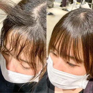 セミロング カラー パーマ 🤎ono/ 切りっぱなしボブ🤎のヘアスタイル