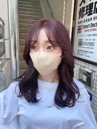 セミロング カラー 梅田美容室 山崎海波のヘアスタイル