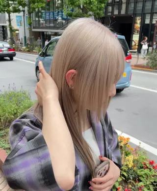 ロング カラー ブリーチなしピンク 赤井龍斗のヘアスタイル