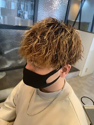 ミディアム メンズパーマ/難波/ 心斎橋　室園亮佑のヘアスタイル