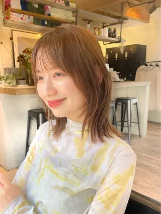 ミディアム カラー 結べるレイヤーボブ くびれLady表参道のヘアスタイル