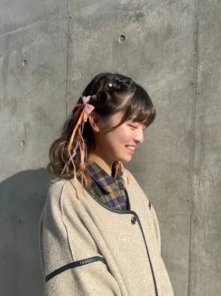 ミディアム ヘアアレンジ 倫実/スカルプ /ガーリー/個性派のネイルデザイン