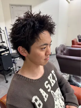 ショート カラー パーマ メンズ メンズ/パーマ/ 短髪/京都駅/井上光のヘアスタイル