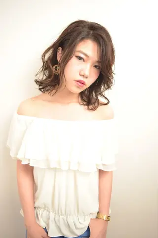 ミディアム セミロング ロング カラー パーマ 高橋 隆一のヘアスタイル