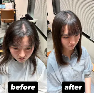 セミロング コウキ前髪割れ癖改善 パーマ専門美容師のヘアスタイル