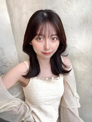 ミディアム カラー 顔周り/くびれヘア 韓国ヘア💕風間るなのヘアスタイル