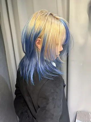 ミディアム カラー rilas博多所属・博多JYUI/ウルフ ハイトーン/デザインのヘアスタイル