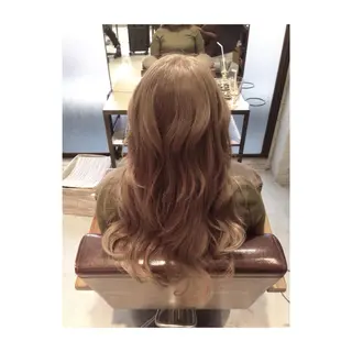 ミディアム セミロング ロング カラー パーマ アオガミ （前髪顔周りカット）のヘアスタイル