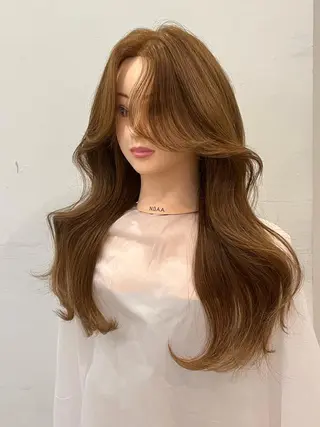 ロング 韓国ヘア レイヤーカットのヘアスタイル