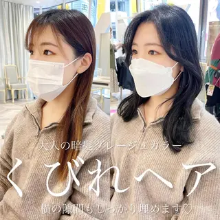 セミロング カラー 韓国レイヤーカット/ ダブルカラーのヘアスタイル