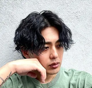 ミディアム パーマ メンズ かずき 💈毛流れ💈のヘアスタイル