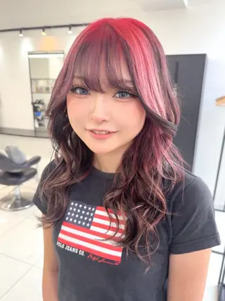 セミロング カラー ダブルカラーブリーチ 髪質改善　縮毛矯正のヘアスタイル