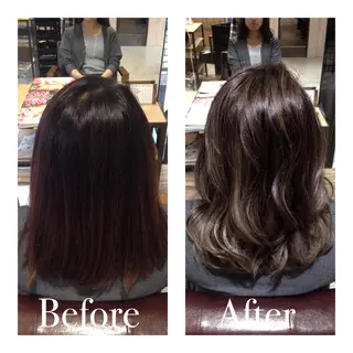 ミディアム セミロング ロング カラー パーマ アオガミ （前髪顔周りカット）のヘアスタイル